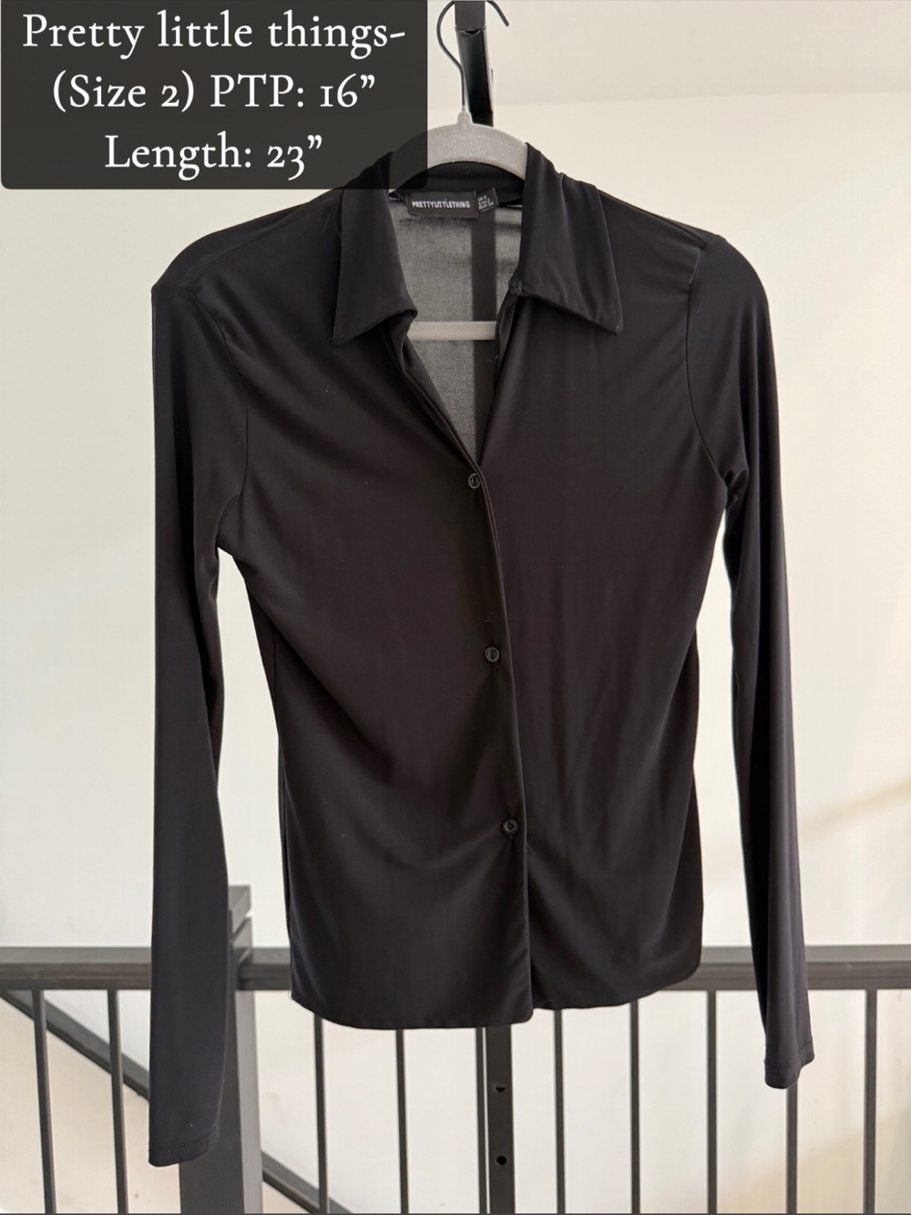 PrettyLittleThing Men's Black Long Sleeve Stretch Button-Down Shirt